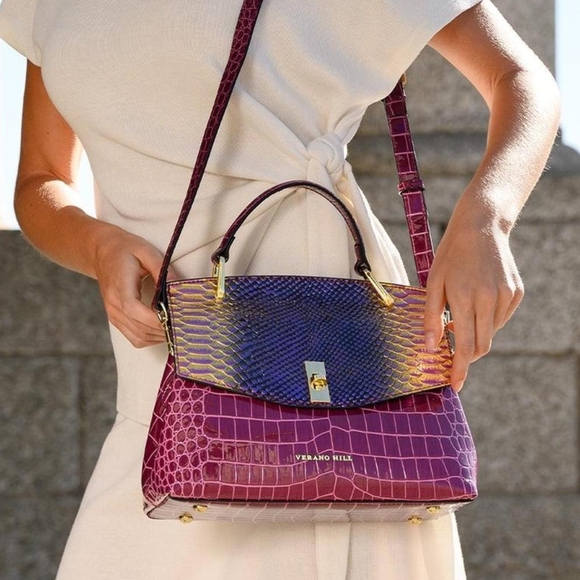 Verano Hill Handbags - NWT ⭐VIBRANT⭐ Verano Hill Purple Croc-Embossed Satchel with Iridescent Flap